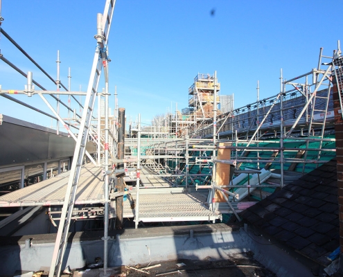 Access scaffolding with edge protection Heritage site