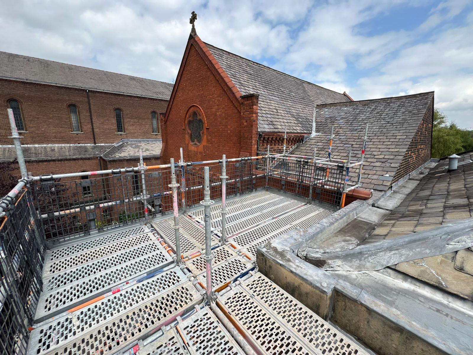 Scaffoldingfor roofing and refurbishment at Presentation Convent in Manchester